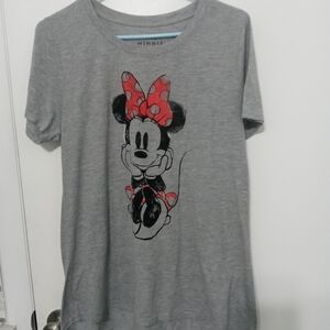 Disney Minnie Mouse Gray Red Black Short Sleeve T Shirt